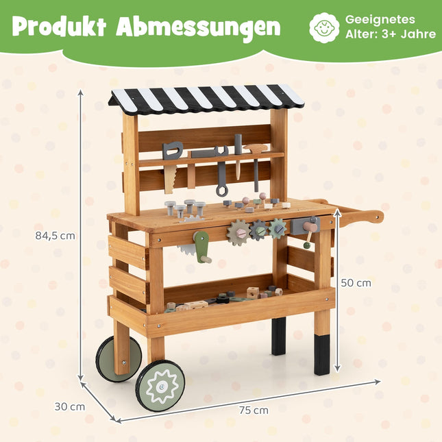 2-in-1 Kinder Holzwagen & Werkbank mit Werkzeug
