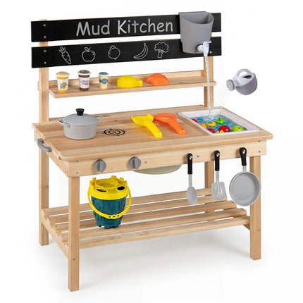 2-in-1 Wooden Mud Kitchen with Sinks and Accessories