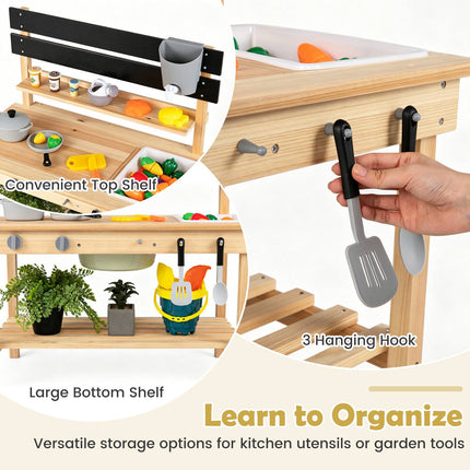 2-in-1 Wooden Mud Kitchen with Sinks and Accessories