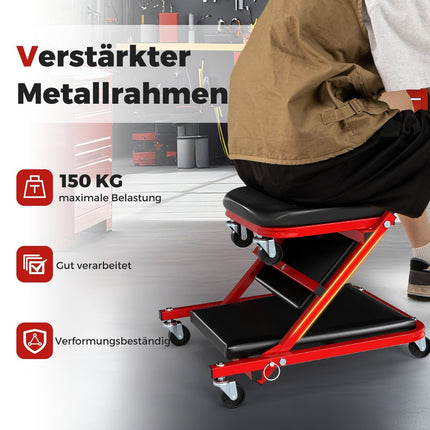 2-in-1 Workshop Creeper Seat, 150kg Capacity, Black