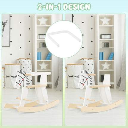 2 in 1 Zebra Holzschaukelpferd mit abnehmbaren Zäunen &amp; Rückenlehne weiß