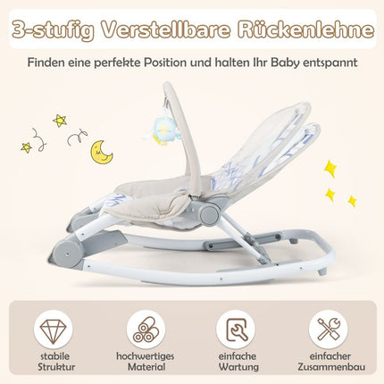 Balancelle bébé 2 en 1 pliable et portable avec dossier réglable sur 3 niveaux, gris