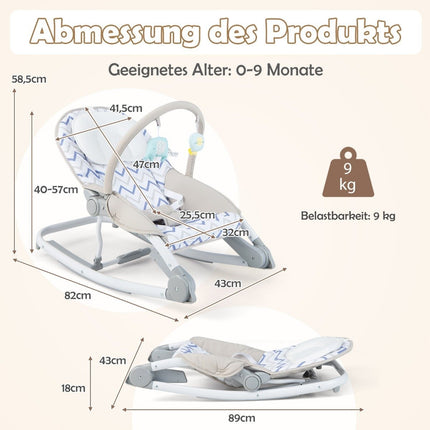 Balancelle bébé 2 en 1 pliable et portable avec dossier réglable sur 3 niveaux, gris