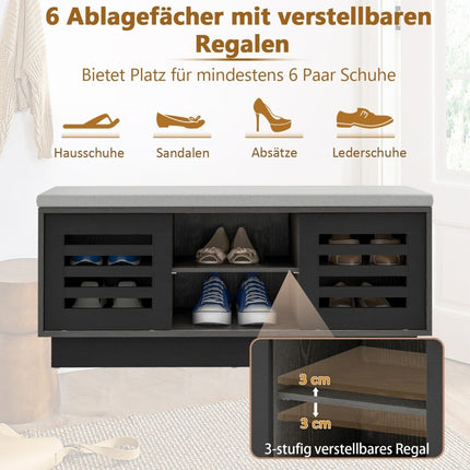 2 in 1 Sitzbank &amp; Schuhregal mit 6 Fächern &amp; 3 verstellbaren Böden 99,5 x 34,5 x 46 cm grau