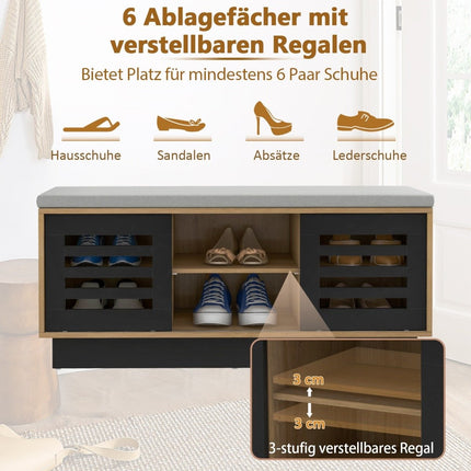 2 in 1 Sitzbank &amp; Schuhregal mit 6 Fächern &amp; 3 verstellbaren Böden 99,5 x 34,5 x 46 cm natur