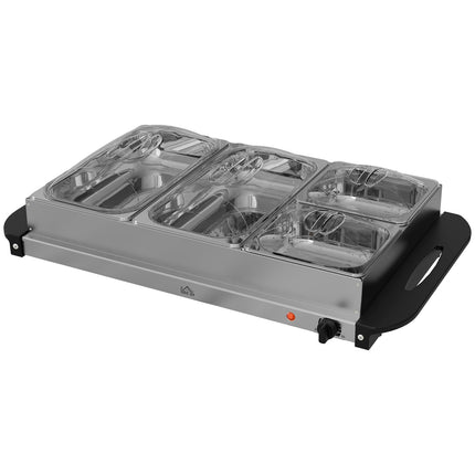 2-in-1 Buffetwärmer 6,8L Heizplatte 300 Watt Edelstahl Speisenwärmer Silber