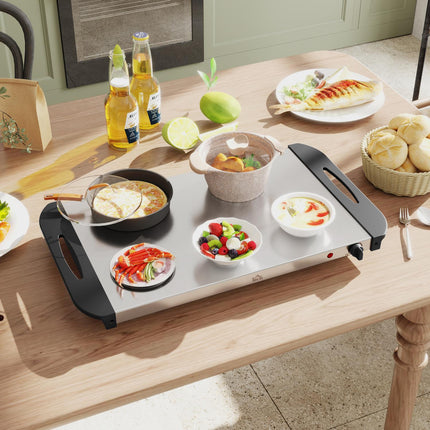 2-in-1 Buffetwärmer 6,8L Heizplatte 300 Watt Edelstahl Speisenwärmer Silber
