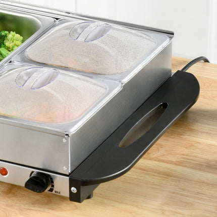 2-in-1 Buffetwärmer 6,8L Heizplatte 300 Watt Edelstahl Speisenwärmer Silber