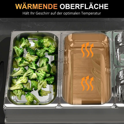 2-in-1 Buffetwärmer 6,8L Heizplatte 300 Watt Edelstahl Speisenwärmer Silber