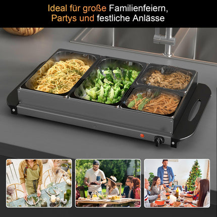 2-in-1 Buffetwärmer 6,8L Heizplatte 300 Watt Edelstahl Speisenwärmer Silber