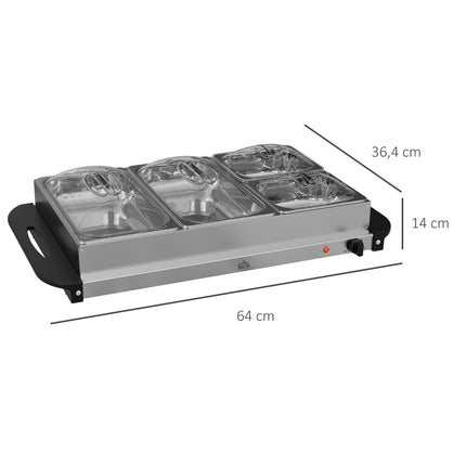 2-in-1 Buffetwärmer 6,8L Heizplatte 300 Watt Edelstahl Speisenwärmer Silber