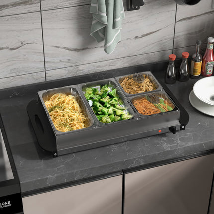 2-in-1 Buffetwärmer 6,8L Heizplatte 300 Watt Edelstahl Speisenwärmer Silber