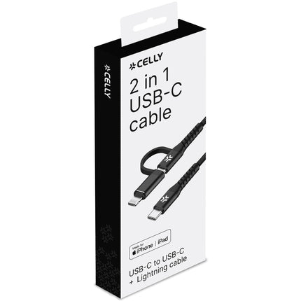Câble 2 en 1 USB-C - USB-C/Lightning 60 W 1 m Noir