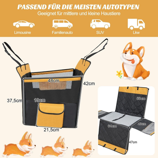 2 in 1 Autositzbezug &amp; Auto-Hundebox mit Seitentasche, wasserabweisend, 148 x 145 cm