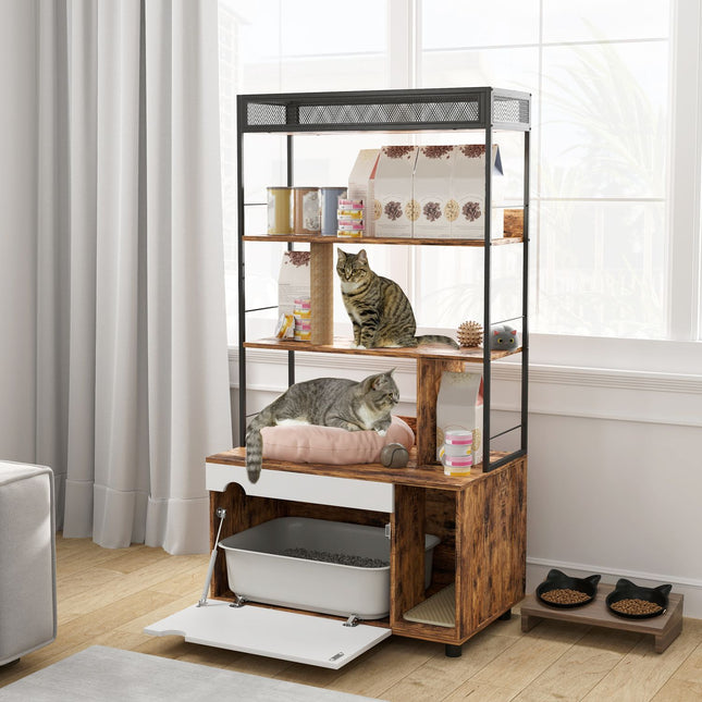 Katzenkabinett mit Regal und Kratzbaum