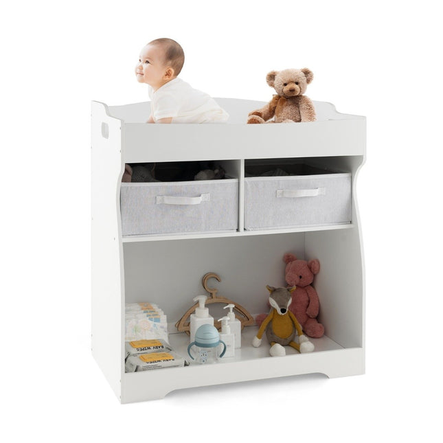 2 in 1 Wickeltisch mit Wickelauflage &amp; 2 Schubladen &amp; Aufbewahrungscontainer weiß