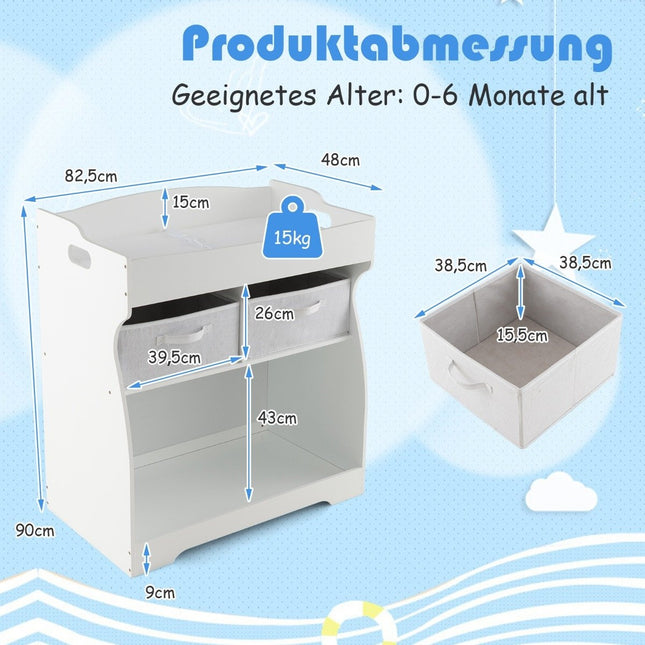 2 in 1 Wickeltisch mit Wickelauflage &amp; 2 Schubladen &amp; Aufbewahrungscontainer weiß