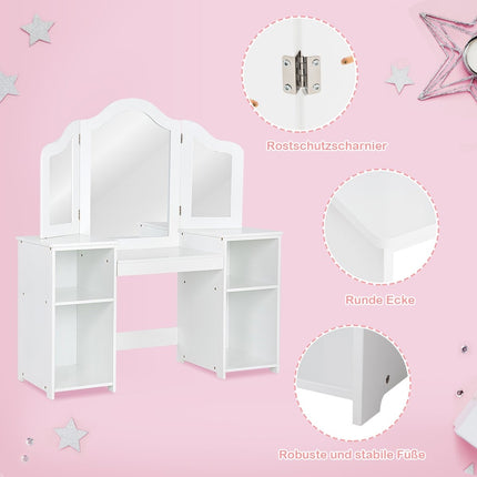 2 in 1 Kinder Schminktisch Schreibtisch mit Spiegel 107 × 40 × 117 cm weiß