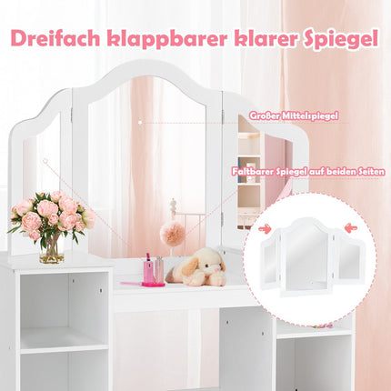 2 in 1 Kinder Schminktisch Schreibtisch mit Spiegel 107 × 40 × 117 cm weiß