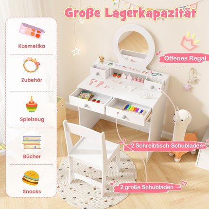 2 in 1 children's dressing table set children's dressing table with mirror cosmetic table for girls white