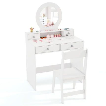 2 in 1 children's dressing table set children's dressing table with mirror cosmetic table for girls white