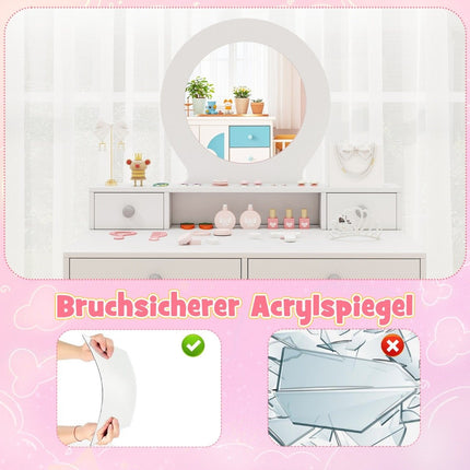 2 in 1 children's dressing table set children's dressing table with mirror cosmetic table for girls white