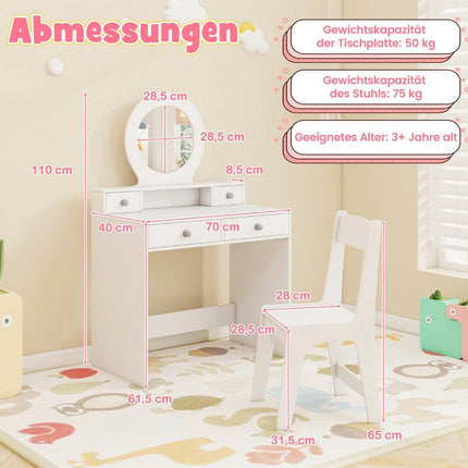 2 in 1 children's dressing table set children's dressing table with mirror cosmetic table for girls white