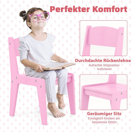 2 in 1 Kinder Schminktisch Set mit Hocker &amp; LED Lichter &amp; Spiegel &amp; Schublade Kosmetiktisch rosa