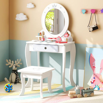 2 in 1 children's dressing table set with stool & removable mirror & drawers & accessories