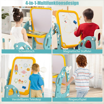 2 in 1 kinder-ezel met 3-voudig verstelbaar whiteboard en schilderaccessoires blauw + geel