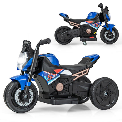 Moto électrique 2 en 1 pour enfants avec roues d'entraînement amovibles, phares, musique et klaxon, bleu 74 x 38 x 48 cm