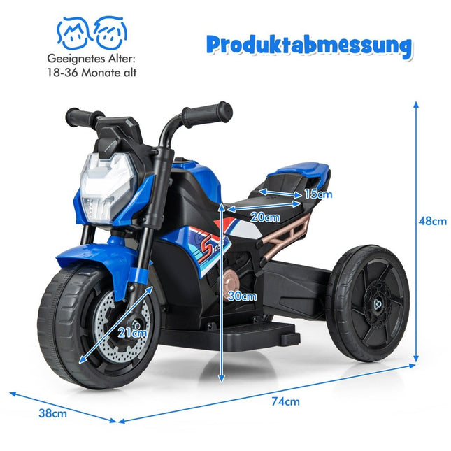 2-in-1 Kinder-Elektro-Motorrad mit abnehmbaren Stützrädern &amp; Scheinwerfer &amp; Musik &amp; Hupe Blau 74 x 38 x 48 cm