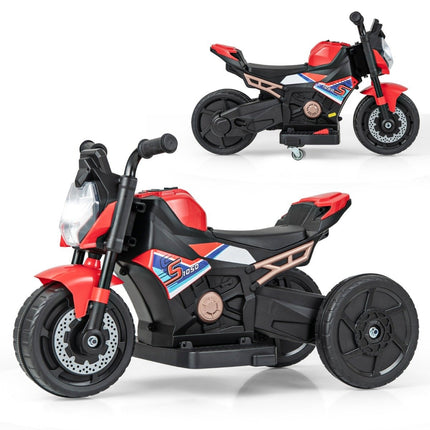Moto électrique 2 en 1 pour enfants avec roues d'entraînement amovibles, phares, musique et klaxon, rouge 74 x 38 x 48 cm