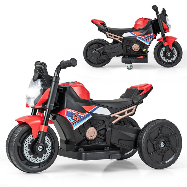 2-in-1 Kinder-Elektro-Motorrad mit abnehmbaren Stützrädern &amp; Scheinwerfer &amp; Musik &amp; Hupe Rot 74 x 38 x 48 cm