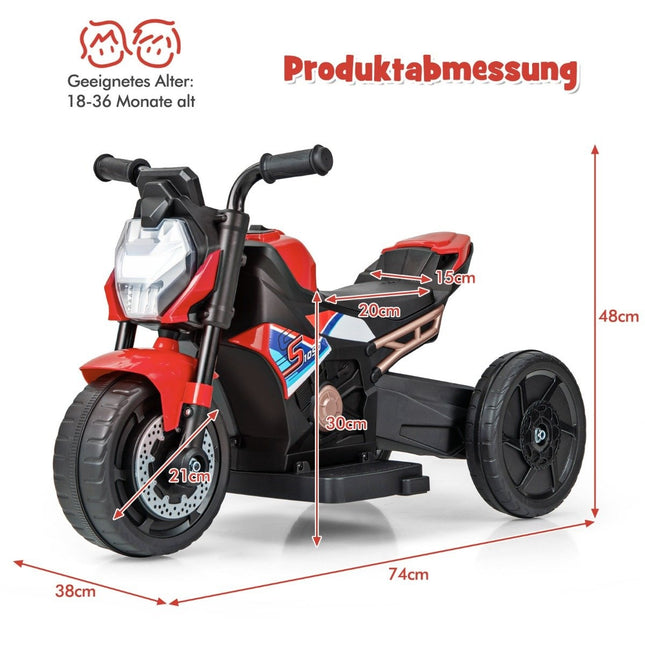 2-in-1 Kinder-Elektro-Motorrad mit abnehmbaren Stützrädern &amp; Scheinwerfer &amp; Musik &amp; Hupe Rot 74 x 38 x 48 cm