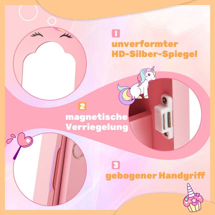 Armoire à bijoux pour enfants 2 en 1 avec miroir pleine longueur et tiroir, miroir de maquillage rose