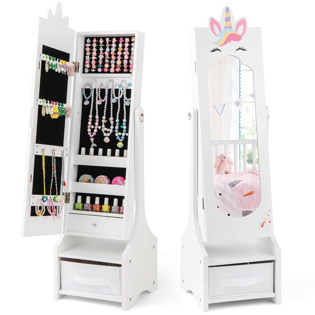 2 in 1 children's jewelry cabinet with full-length mirror &amp; Drawer mirror cabinet makeup mirror white