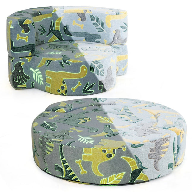 2 in 1 Kindersofa rundes Spielsofa im Dunkeln leuchtende Kindercouch gepolstert mit abnehmbarem Bezug blau