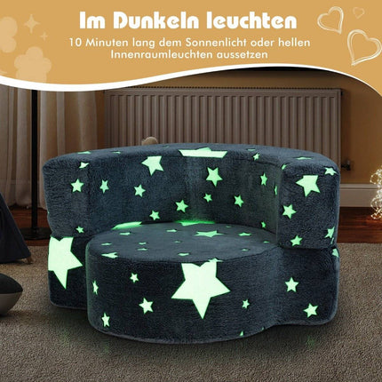 2 in 1 Kindersofa rundes Spielsofa im Dunkeln leuchtende Kindercouch gepolstert mit abnehmbarem grauen Bezug
