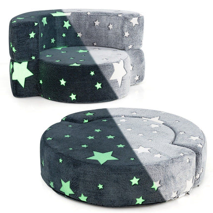 2 in 1 Kindersofa rundes Spielsofa im Dunkeln leuchtende Kindercouch gepolstert mit abnehmbarem grauen Bezug