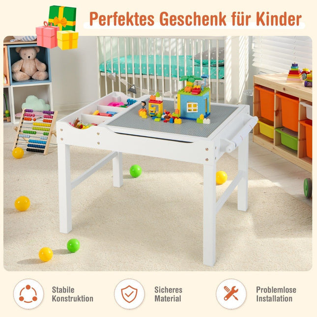 2 in 1 Kindertisch aus Kiefernholz mit wendbarer Tischplatte &amp; Stauraum &amp; weißer Papierrolle