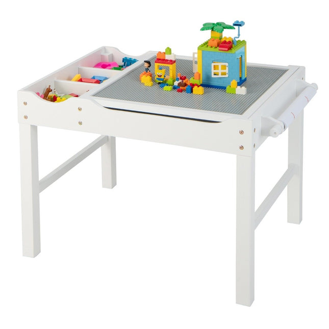 2 in 1 Kindertisch aus Kiefernholz mit wendbarer Tischplatte &amp; Stauraum &amp; weißer Papierrolle