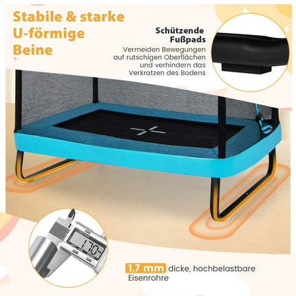 2 in 1 Kindertrampolin mit Schaukel &amp; Sicherheitsnetz &amp; Randabdeckung Blau + Schwarz