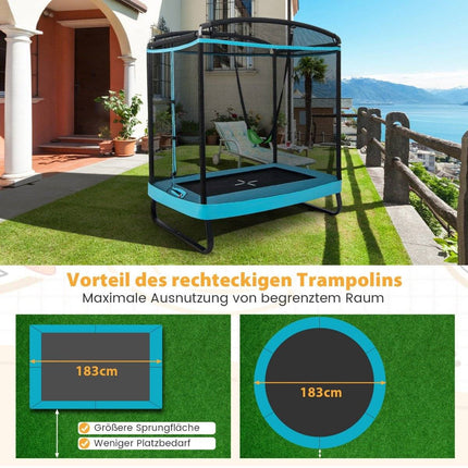 2 in 1 Kindertrampolin mit Schaukel &amp; Sicherheitsnetz &amp; Randabdeckung Blau + Schwarz