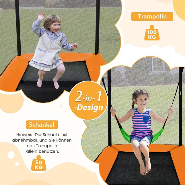 2 in 1 Kindertrampolin mit Schaukel &amp; Sicherheitsnetz &amp; Randabdeckung Orange
