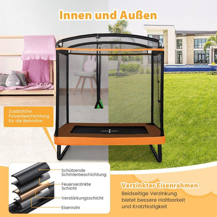 2 in 1 Kindertrampolin mit Schaukel &amp; Sicherheitsnetz &amp; Randabdeckung Orange