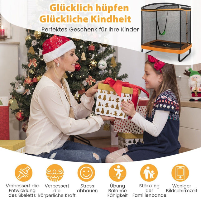 2 in 1 Kindertrampolin mit Schaukel &amp; Sicherheitsnetz &amp; Randabdeckung Orange