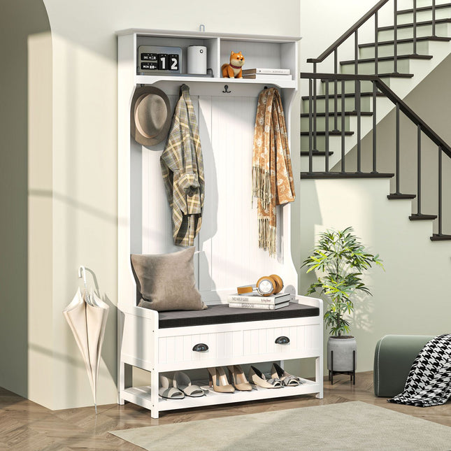 White coat hanger and shoe bench with hooks - Entrance storage
