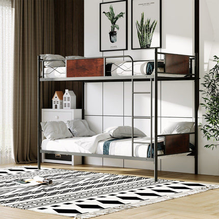 2-in-1 umbaubares Metall-Doppelstockbett mit Leiter &amp; Kippschutz-Etagenbett 190 x 90 cm