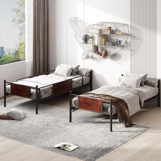 2-in-1 umbaubares Metall-Doppelstockbett mit Leiter &amp; Kippschutz-Etagenbett 190 x 90 cm